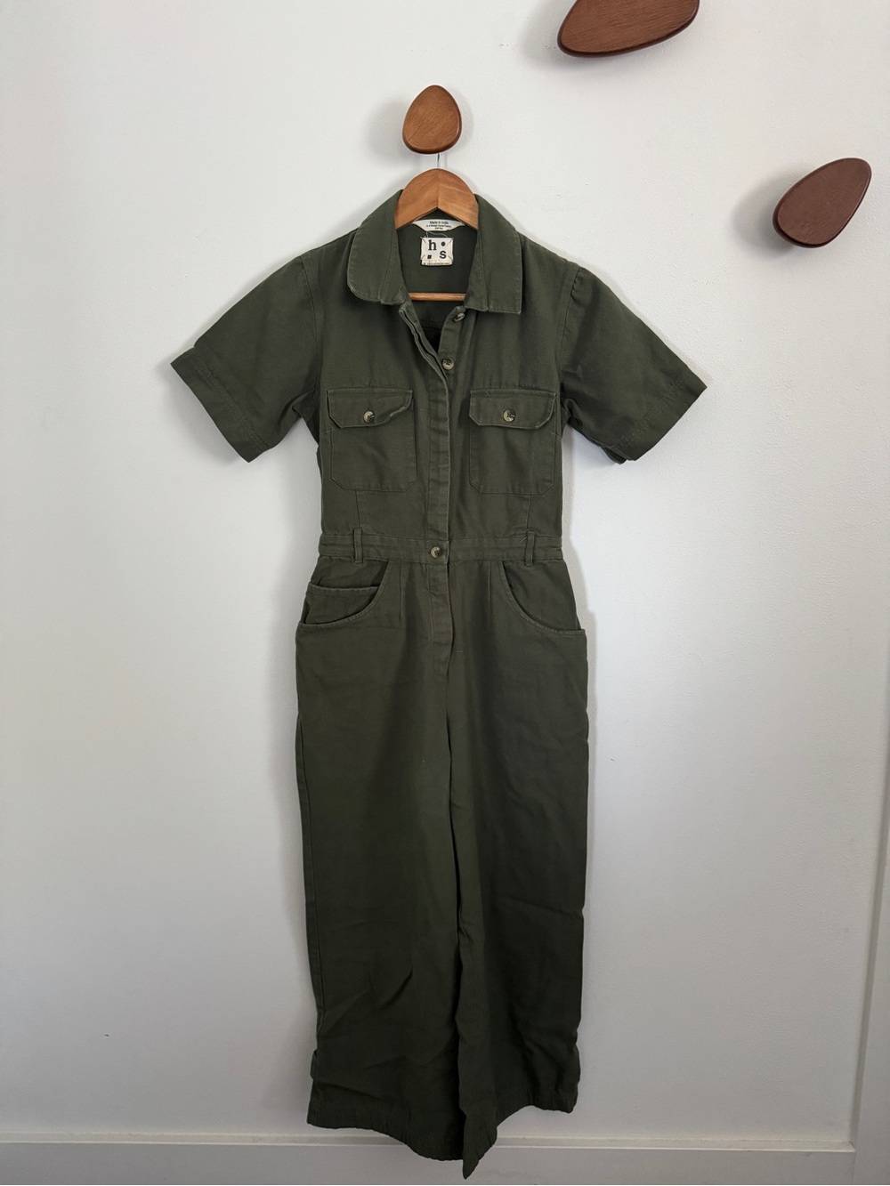 HarperSage Utility Short-Sleeve Jumpsuit in Olive Green